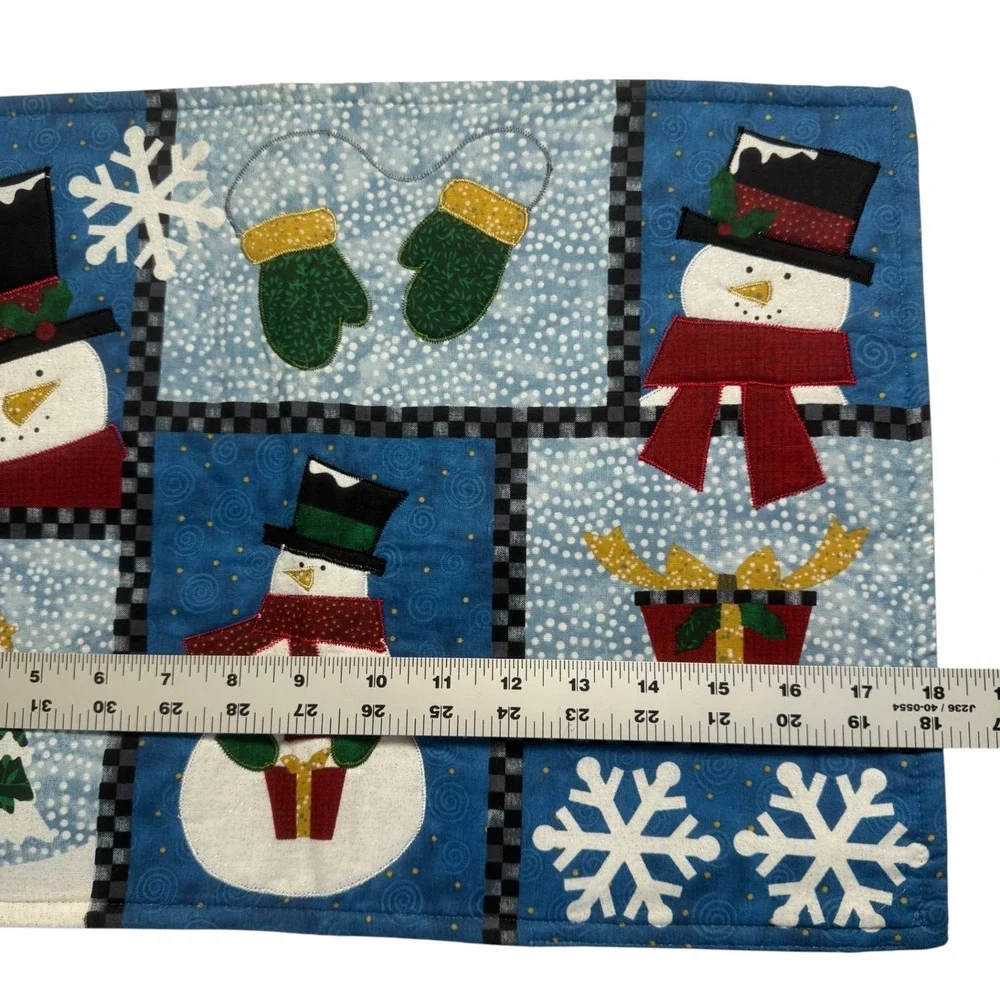 NEW Essential Home Winter Snowman‎ Holiday Placemats Set Of 4 Blue White Cottage